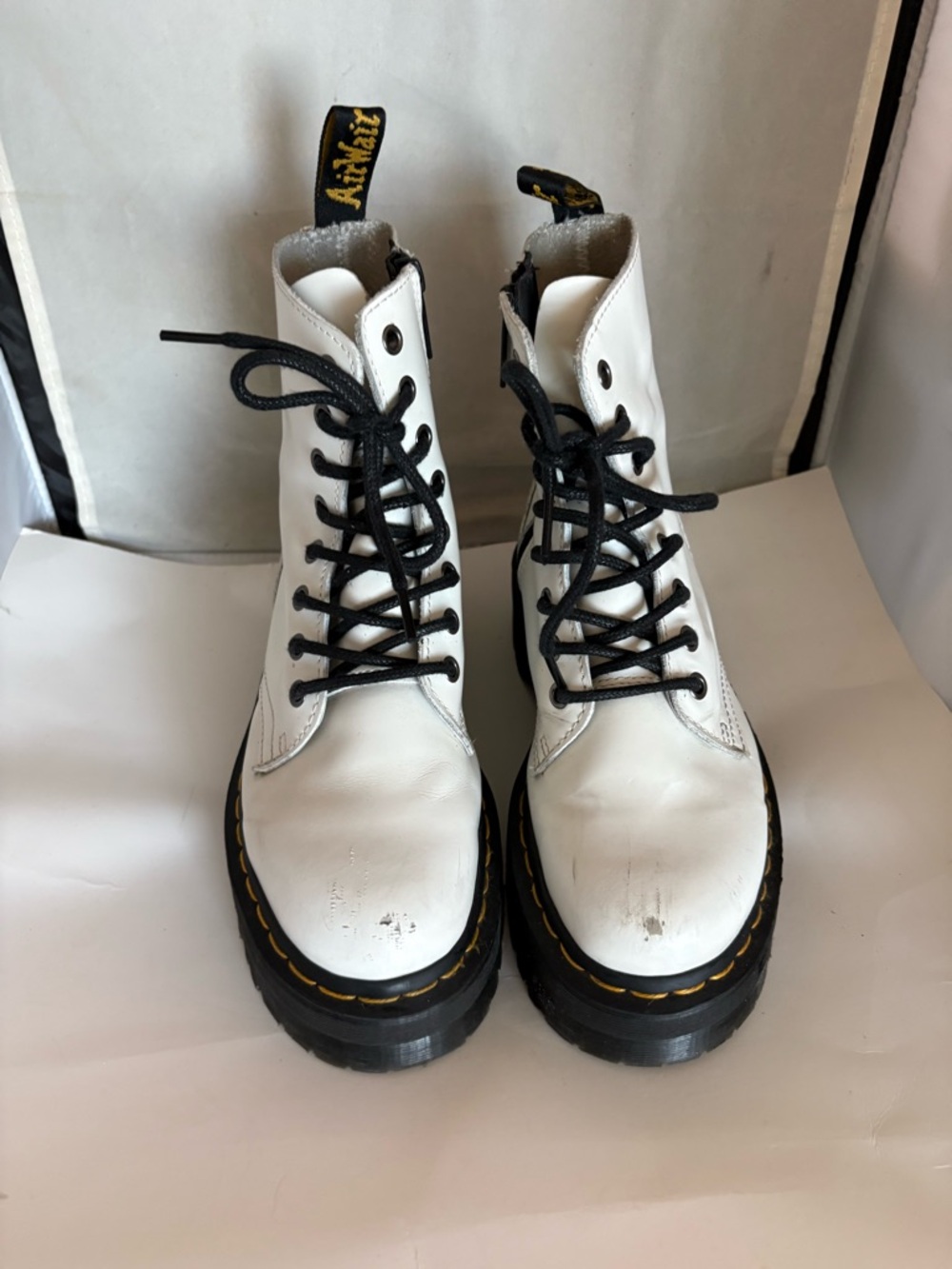 Dr. Martens White Lace-Up Combat Boots with Black Laces 6